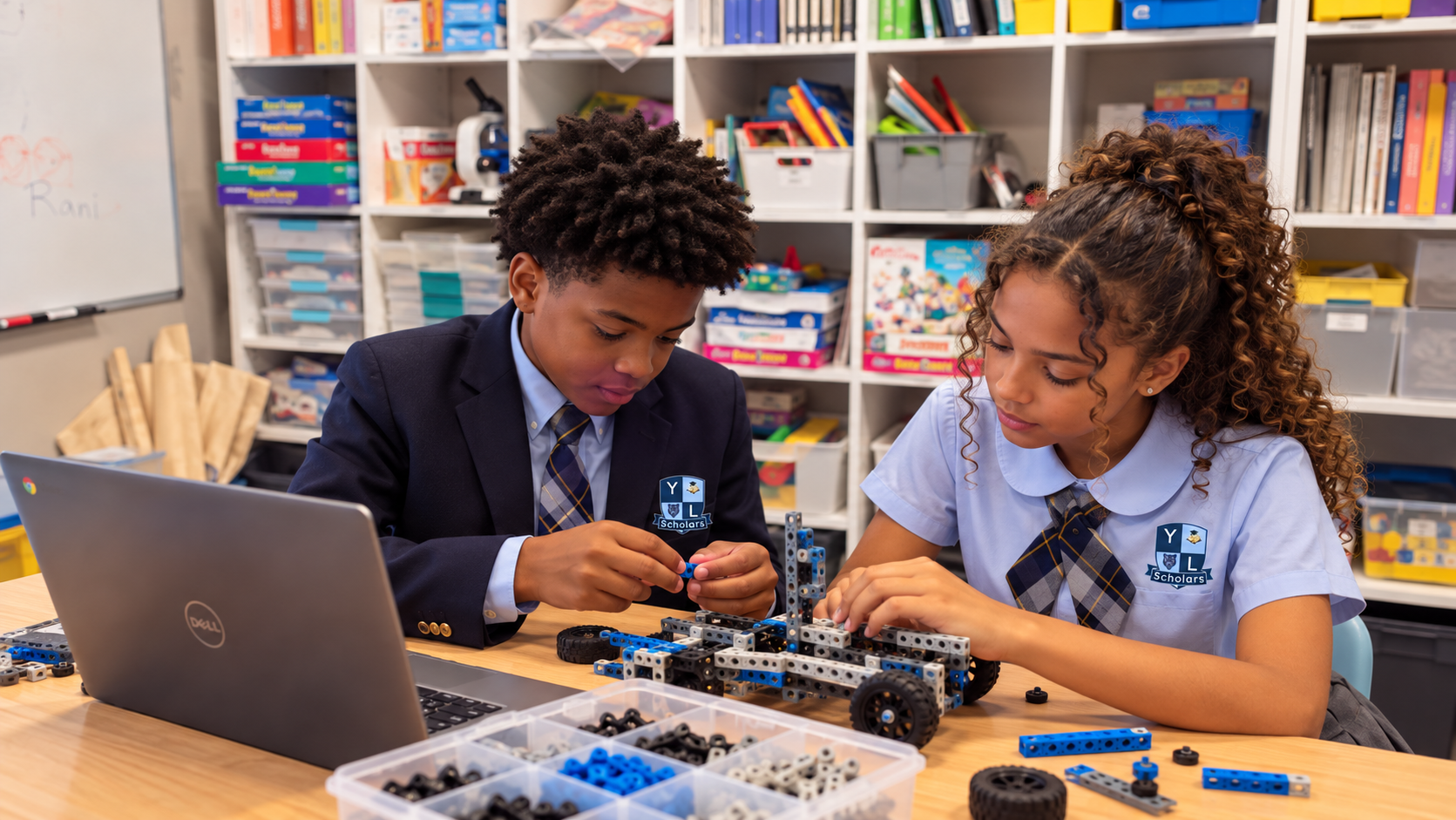 Young Laureates scholars collaborating on a robotics project